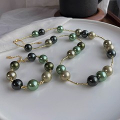 14mm Deep Sea Shell Bead Set Wire Stringed Morandi Tahitian Peacock Green Artificial Pearl Set