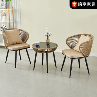 Courtyard Leisure Backrest Rattan Chair Restaurant Terrace Balcony Outdoor Chair Small Garden Cafe Combination Table and Chairs