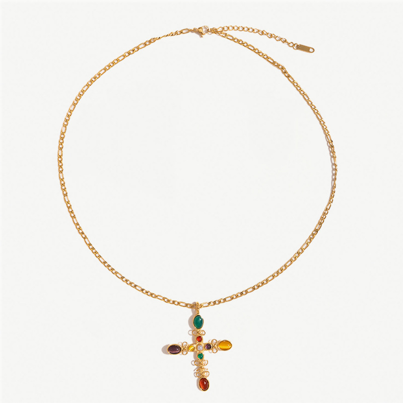 Tina acero inoxidable piedra natural collar cruz colgante de mujer nicho de alta calidad joyería cadena clavícula al por mayor transfronteriza image 6