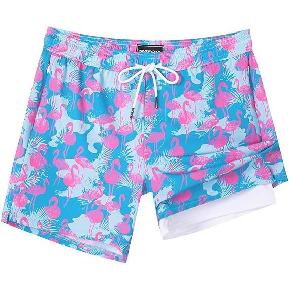 Men's Swim Trunks with Compression Lining Swim Shorts Quick-drying Swimsuit Swimsuit Zipper Pocket