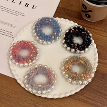 秋冬彩色波点钉珠毛绒发圈加粗款头绳女扎头发皮筋高弹力发绳批发