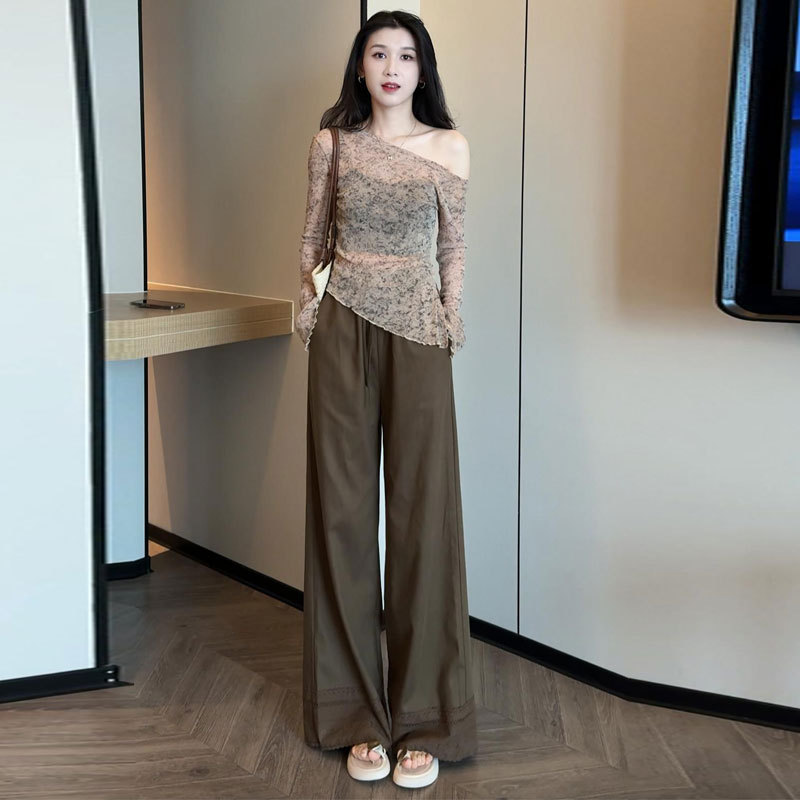 时尚套装女2025早秋新款时髦洋气不规则长袖上衣阔腿裤气质两件套|undefined