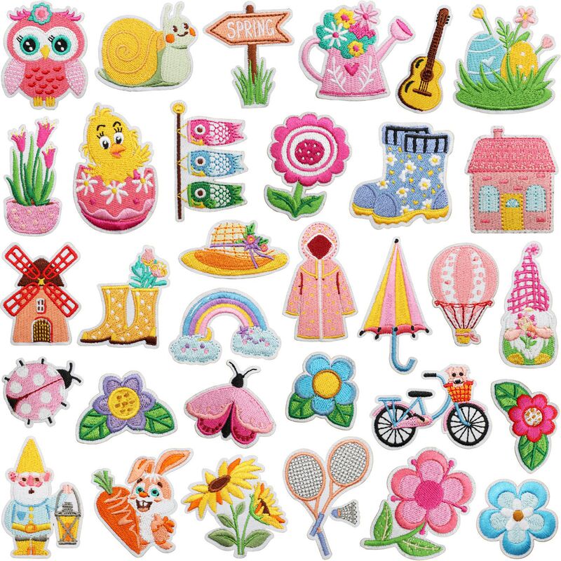 Spring Element Embroidered Cloth Stickers Spring Flowers Patch Stickers Chicken Computer Embroidered Logo Raincoat Rain Boots Embroidered Chapter