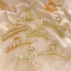 大號鯊魚夾高級感珍珠蝴蝶結髮夾女金屬復古發卡 ins魚尾抓夾髮飾