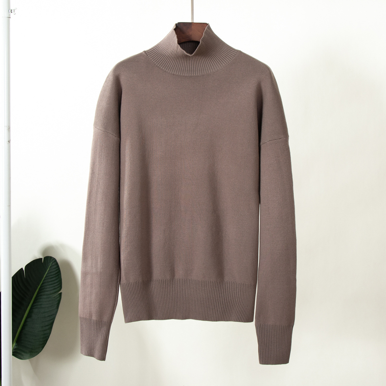 Pull tricoté à col semi-haut de couleur unie pour la mode automne-hiver, pull chaud simple et ample_voghion.com