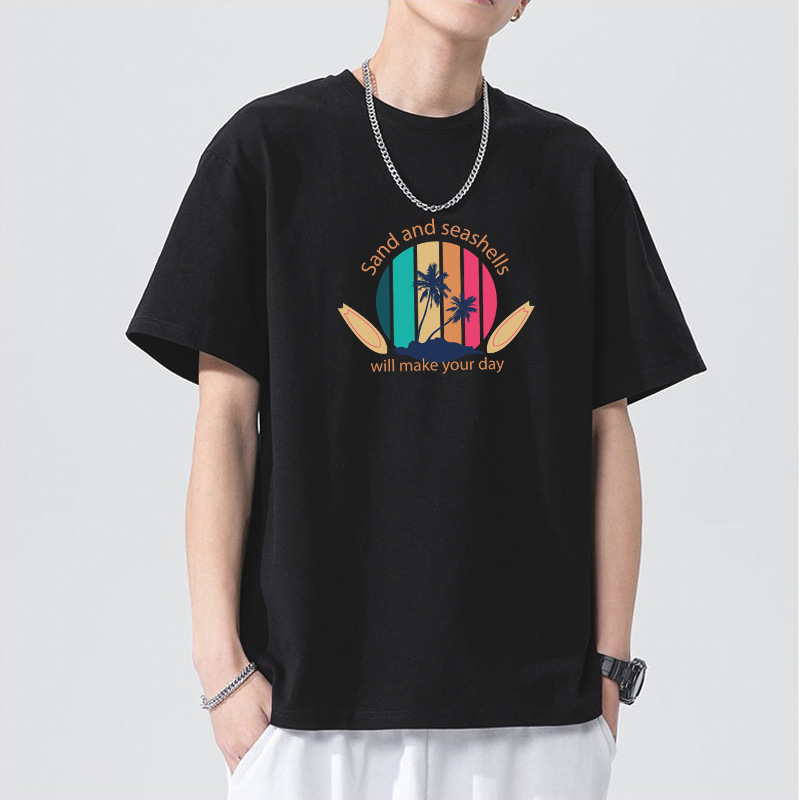 Camiseta de manga corta de los hombres de algodón de manga corta pie 230G pesada suelta marca de moda verano cuello redondo Camiseta de los hombres