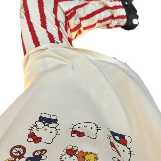 Cute Cartoon Red Striped Hello Kitty Short-sleeved Pants Pajamas Women's Summer suit Class A Cotton Outfit