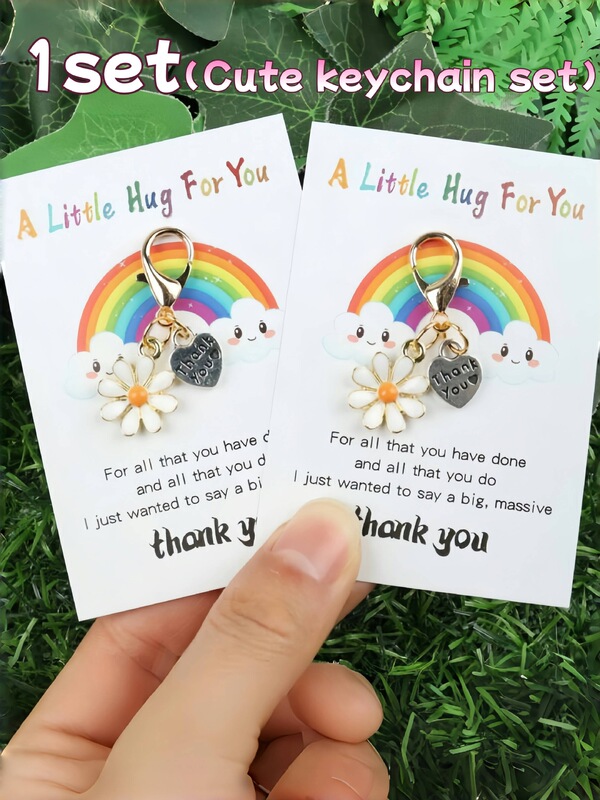 跨境新款A Little Hug For You英文感恩祝福卡创意卡通花朵钥匙扣|undefined