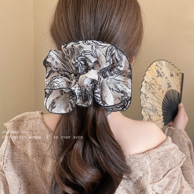 Retro tinta de tinte plegable anillo de cabello de color intestino grueso flor de cabello de cola de caballo chica cuerda de cabello de alta sensación atada bola de cabello adornos de cabello