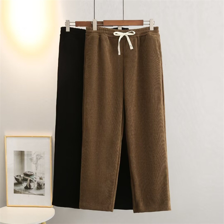 Added fat large size casual pants Fat MM2024 new winter style versatile slim and velvet elastic high waist straight trousers 5532