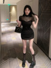 Mesh splicing slim fit waist wrap buttocks short sleeved high-end exquisite dress