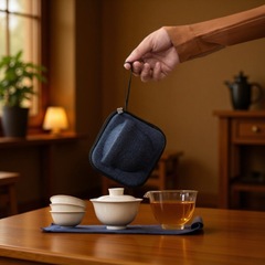 森之痕草木灰复古陶瓷茶杯一人饮工夫茶宛旅行茶具文创织锦便携包