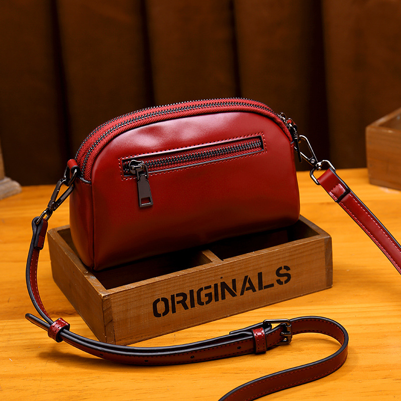 Single shoulder women's small double layer zipper, shell fashionable crossbody bags, cowhide mobile phone bag, trendy_voghion.com