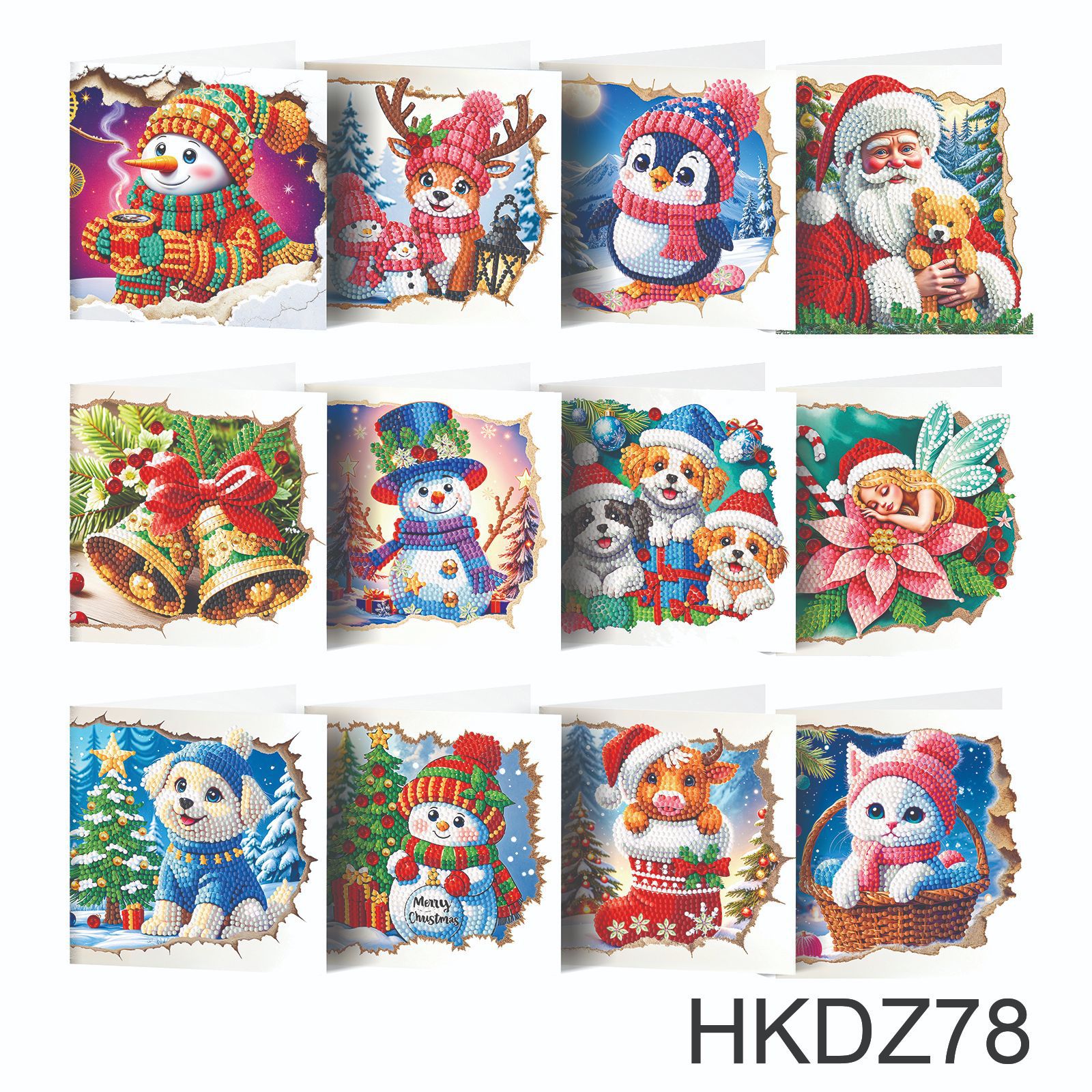 Productos periféricos para pintura de diamantes transfronterizos, tarjetas de felicitación DIY hechas a mano, pegatinas de diamantes navideñas, manualidades exclusivas con diamantes de imitación con temática de dibujos animados, disponibles para venta al por mayor.