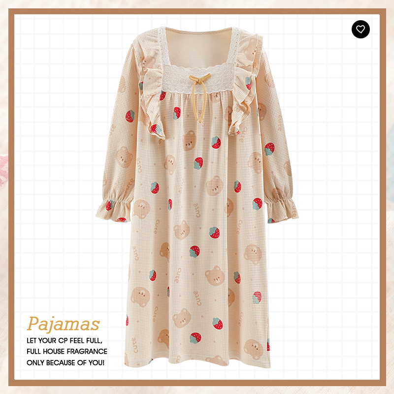 Transfronterizos exclusivos para al por mayor pijamas de primavera y otoño de mujeres pijamas de algodón de manga larga ropa dulce para el hogar una pieza