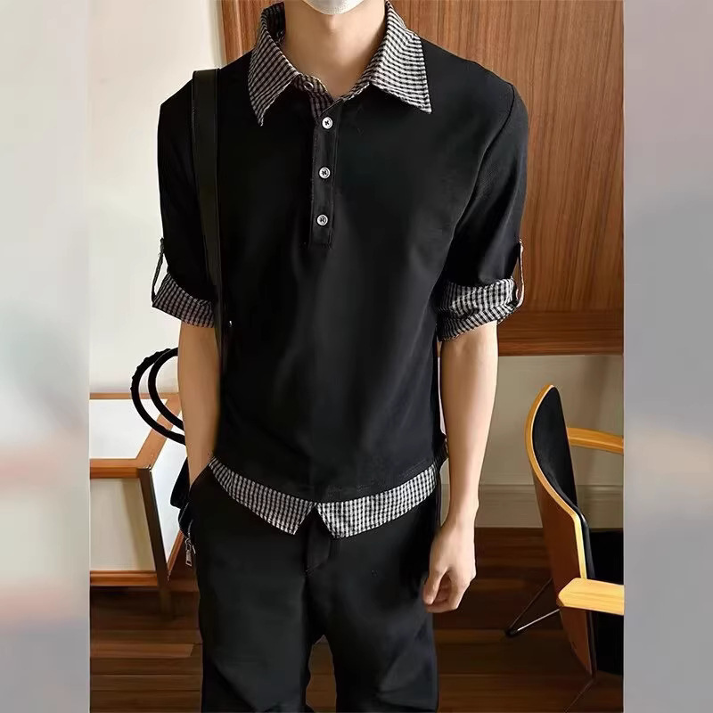 Summer New Design Fake Two-Piece Short-Sleeve Polo Shirt with Versatile Splicing for Men and Women, Stylish Turn-Down Collar Commuter T-Shirt Ins Summer New Design Fake Two-Piece Short-Sleeve Polo Shirt with Versatile Splicing for Men and Women, Stylish Turn-Down Collar Commuter T-Shirt Ins