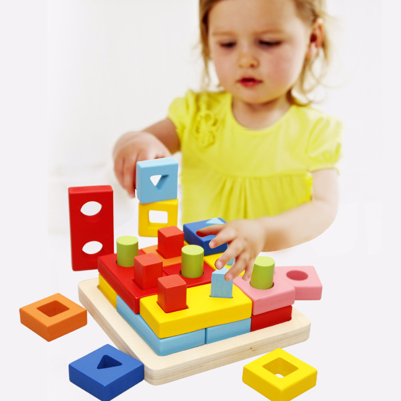 Conjunto de combinación de formas, bloques de construcción de madera para niños, rompecabezas tridimensional, formas geométricas, juguetes educativos, bloques de construcción de formas de color