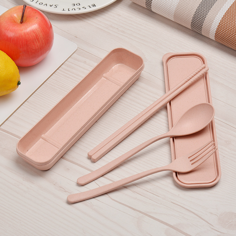 Wheat Style Travel Portable Student Tableware Three-piece Set Children's Chopsticks Spoon Fork Gift Set