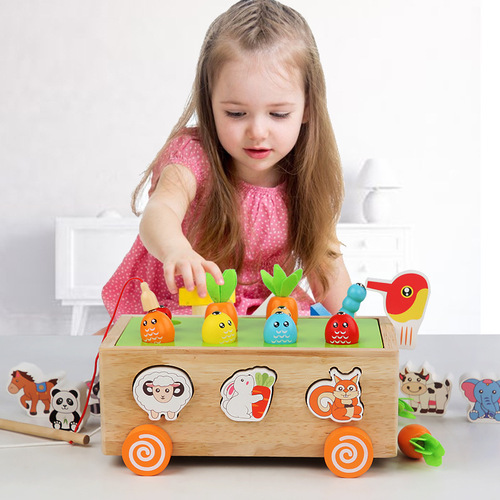 Children's educational toys intellectual pulling building block car geometric shape matching trailer cognitive classification intelligence box