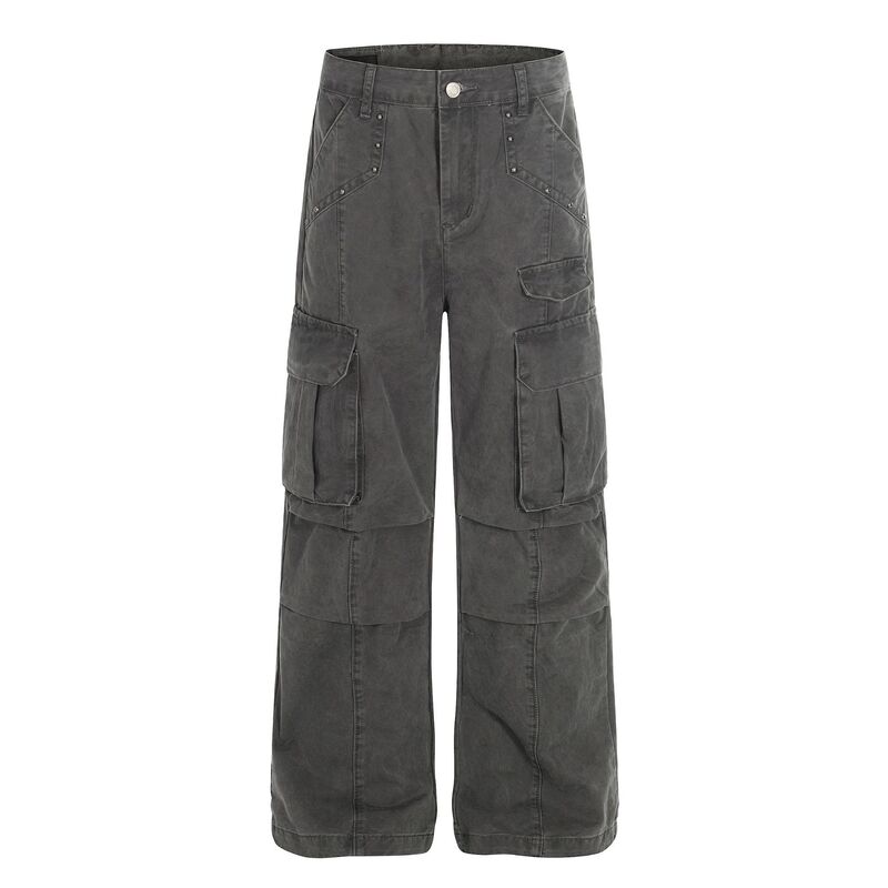 Z044 High Street American Style Unisex Street Fashion Heavy-Duty Multi-Pocket Rivet Design Loose Men's Wide-Leg Casual Cargo Pants Z044 High Street American Style Unisex Street Fashion Heavy-Duty Multi-Pocket Rivet Design Loose Men's Wide-Leg Casual Cargo Pants