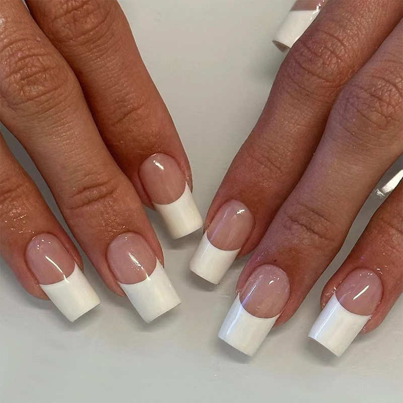 24-piece square nail set, high-end white, simple French style, detachable press-on nails, cross-border wearable nails, in stock 24-piece square nail set, high-end white, simple French style, detachable press-on nails, cross-border wearable nails, in stock