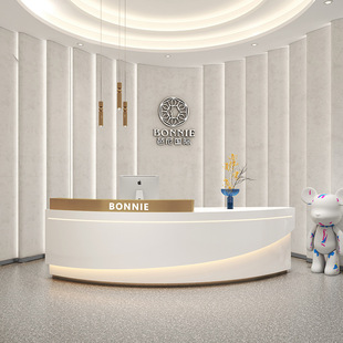 Simple modern curved beauty salon bar light luxury stainless steel cashier dance room reception desk company front desk