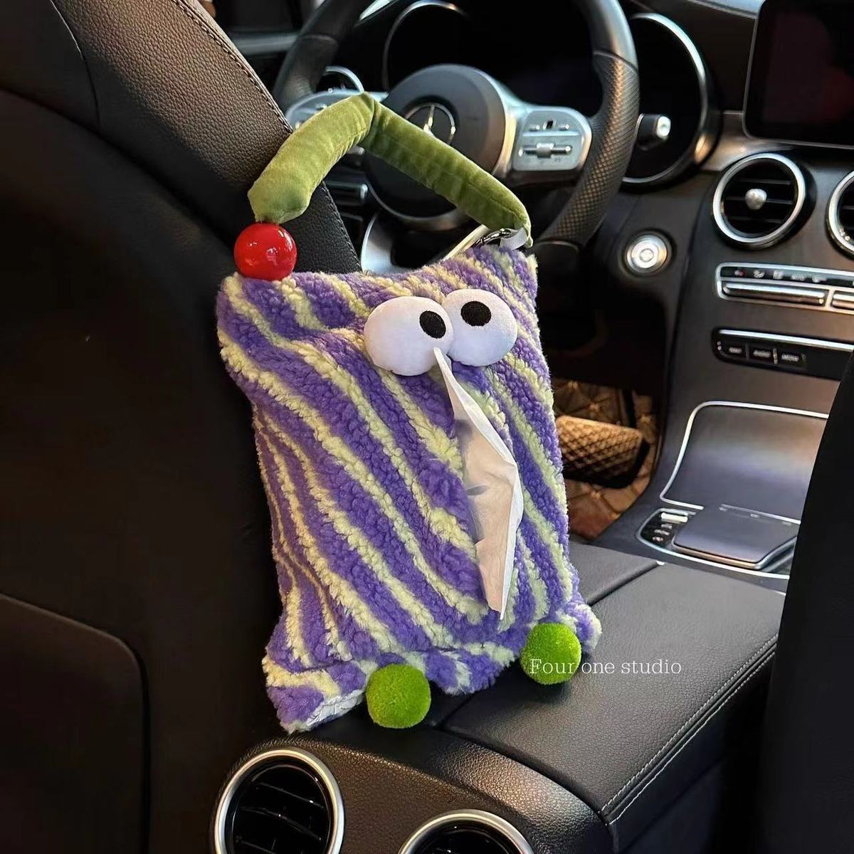 Car-Mounted Tissue Box Hanging Cartoon Monster Car Seat Back Tissue Hanging Bag Car Tissue Box Car Interior Decoration Supplies