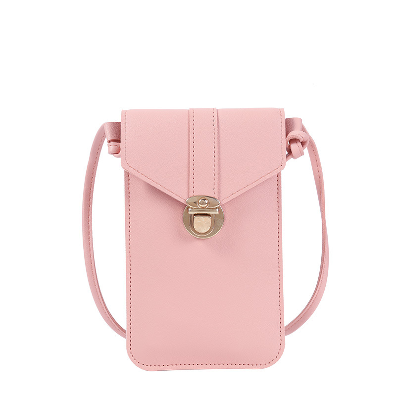Venta directa de fábrica de las mujeres Bloqueo de moda crossbody pu cuero pantalla táctil teléfono móvil cartera femenina retro estudiante hebilla pequeña cartera