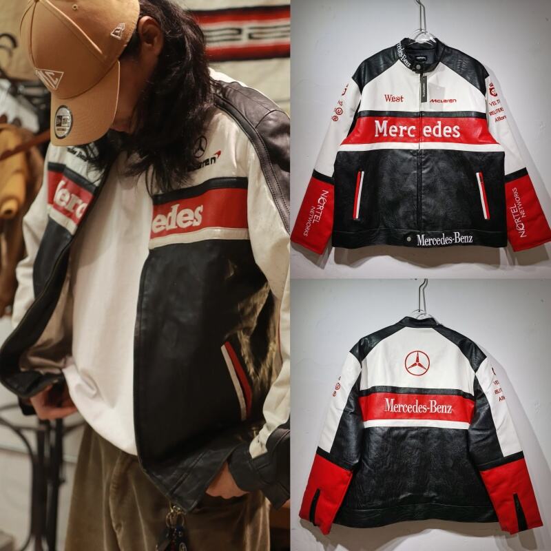 Mercedes-Benz American-Style Racing Suit Motorcycle Riding Leather Jacket for Men and Women, Embroidered Padded Trendy Racing Jacket Mercedes-Benz American-Style Racing Suit Motorcycle Riding Leather Jacket for Men and Women, Embroidered Padded Trendy Racing Jacket