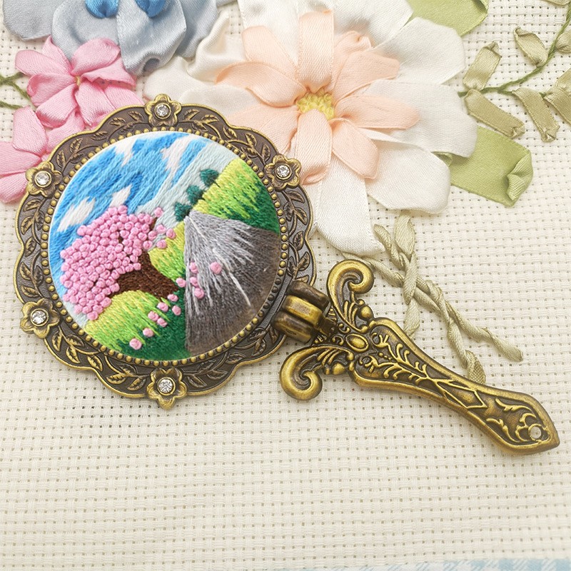 Entrega de una pieza bordado bricolaje paquete de material hecho a mano auto-bordado tela maquillaje espejo novicio estilo antiguo mano laminado espejo