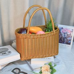 模造藤純手編み野菜かご花かご摘み買い物ピクニック手提げかご田園風家庭用野菜かご