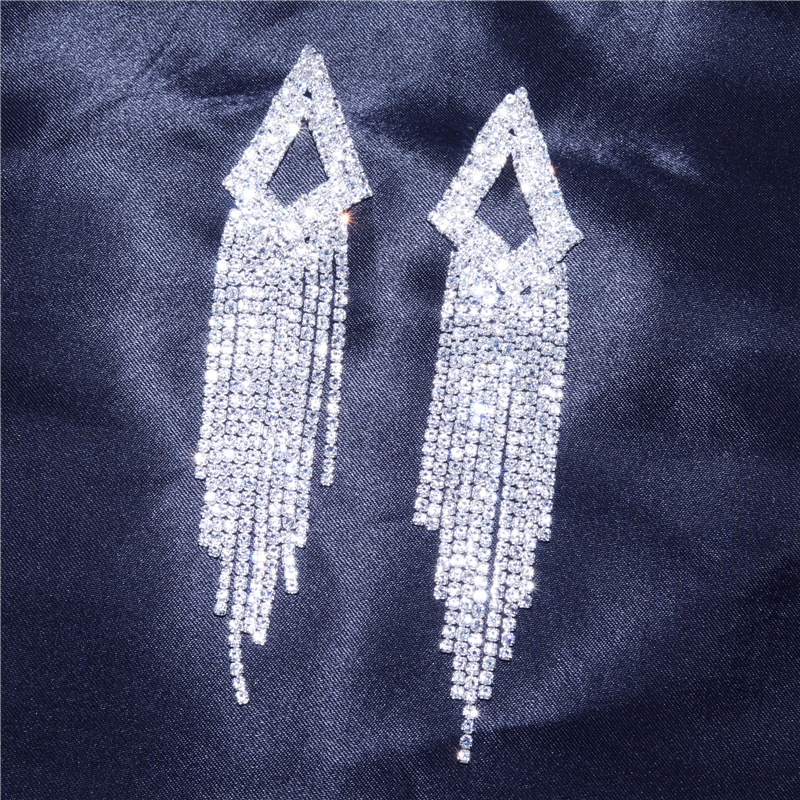 European And American Fashionable Rhinestone Zircon Long Tassel Earrings Ladies display picture 1