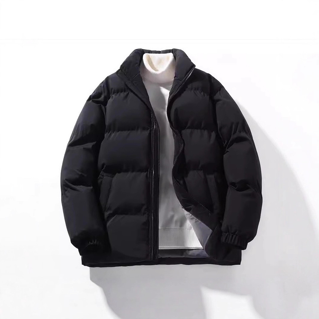 Autumn and Winter High-Neck Cotton Coat, Thickened and Fleece-Lined Jacket for Men, New Solid Color Cotton-Padded down Jacket, Couple's Outfit, Oversized Puffer Jacket