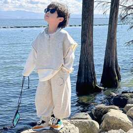 男童套装春装2025新款儿童春季洋气卫衣三件套男孩春秋款潮酷衣服