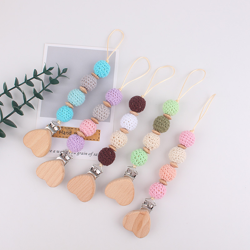 Productos para bebés Apaciguar la cadena de chupete de haya, clip de hilo de ganchillo, bola de lana, anti-caída de cadena, temu shein transfronterizo