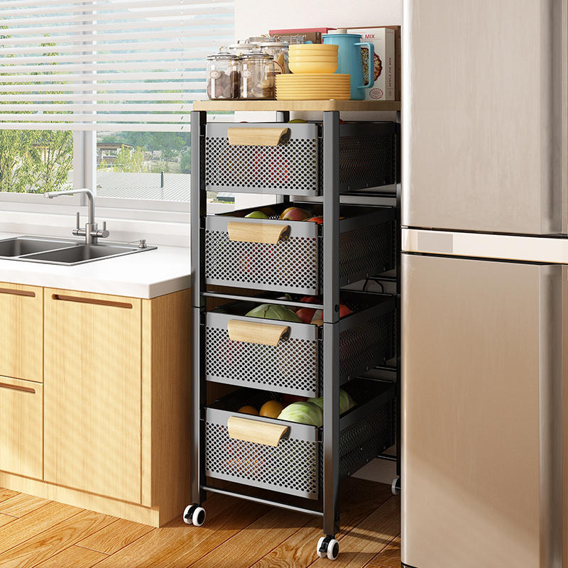 廚房果蔬置物架落地式多層菜籃子多功能抽拉夾縫儲物櫃蔬菜收納架