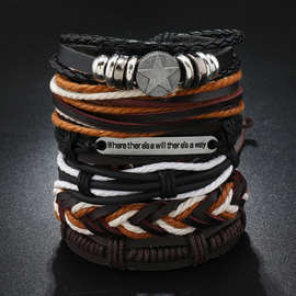 速卖通热销DIY皮革手链朋克风手环麻绳手工编织手镯欧美复古配饰