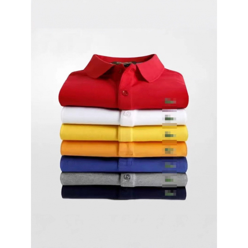 Cross-Border Men's Polo Shirts with Crocodile Embroidery on the Collar Are a Hot Seller, Casual Solid Color Breathable Polo Shirts Available for Dropshipping.