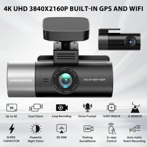 4K+1080P+1080P 3-Lensli Videoqeydçi, Daxili GPS, Gecə Görüşü