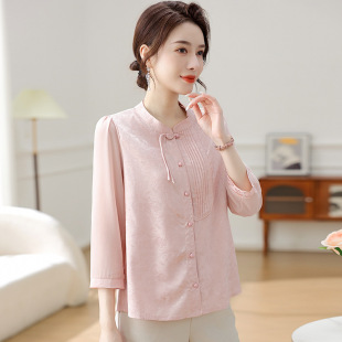 Mom's Summer Tops, Three-Quarter Fashion Tops, New Style, Middle-Aged and Elderly Chinese Style Shirts
