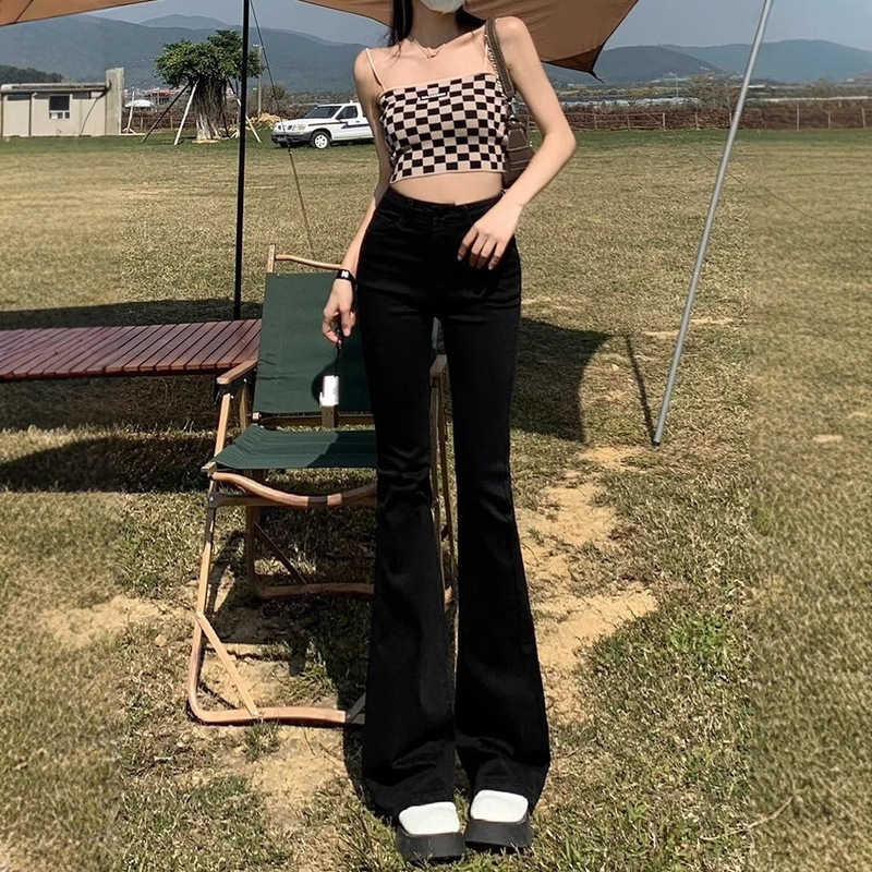 黑色微喇叭牛仔裤女秋季2025设计感小众高腰显瘦弹力拖地裤子ins|undefined