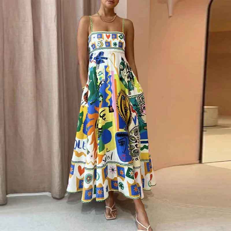 2026 New Spring Women's Clothing, Cross-Border European And American Dresses, Fashionable Graffiti Sleeveless Flared_ecoleips.com