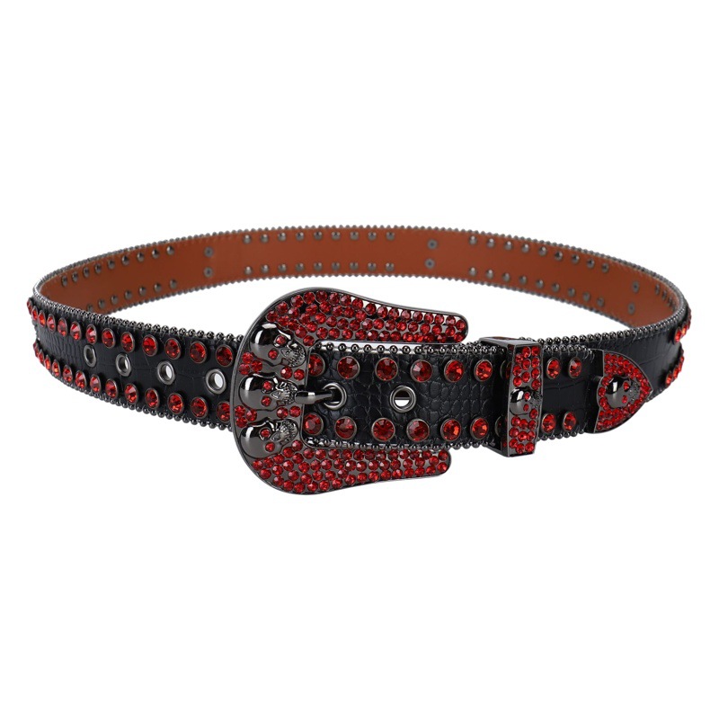 Correa de diamantes de imitación de los hombres de la correa del cráneo de las mujeres con incrustaciones de diamantes completos accesorios cráneo moda punk moda cinturón