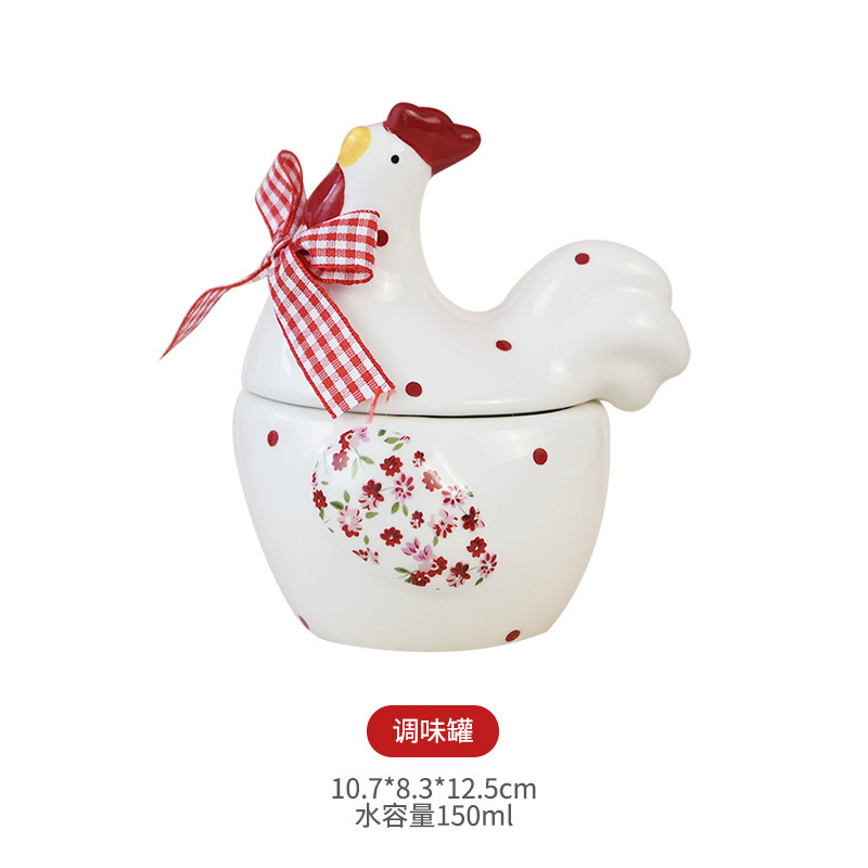 Inswind cubiertos flores rojas pollo frito frasco de cerámica frasco de azúcar frasco de sal frasco de pollo creativo frasco de Pascua transfronterizo