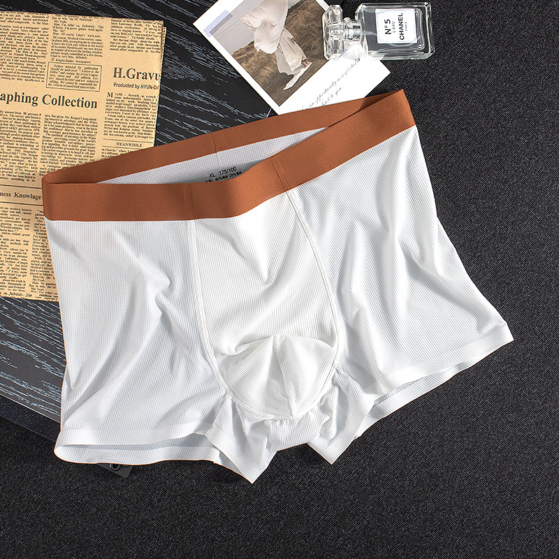 Verano nuevo estilo waffle sin costuras ropa interior de hombre de seda de hielo cómodo transpirable entrepierna bragas de color de contraste de cintura media pantalones de hombre
