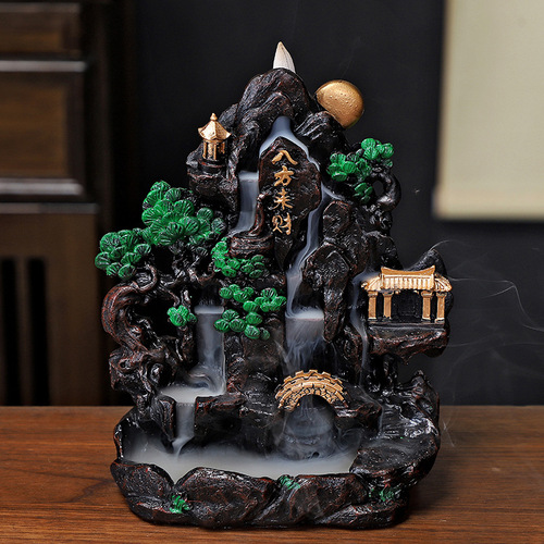 Large backflow incense burner ornaments, creative retro landscape entrance ornaments, backflow incense burner, sandalwood burner, flowing cloud decorations