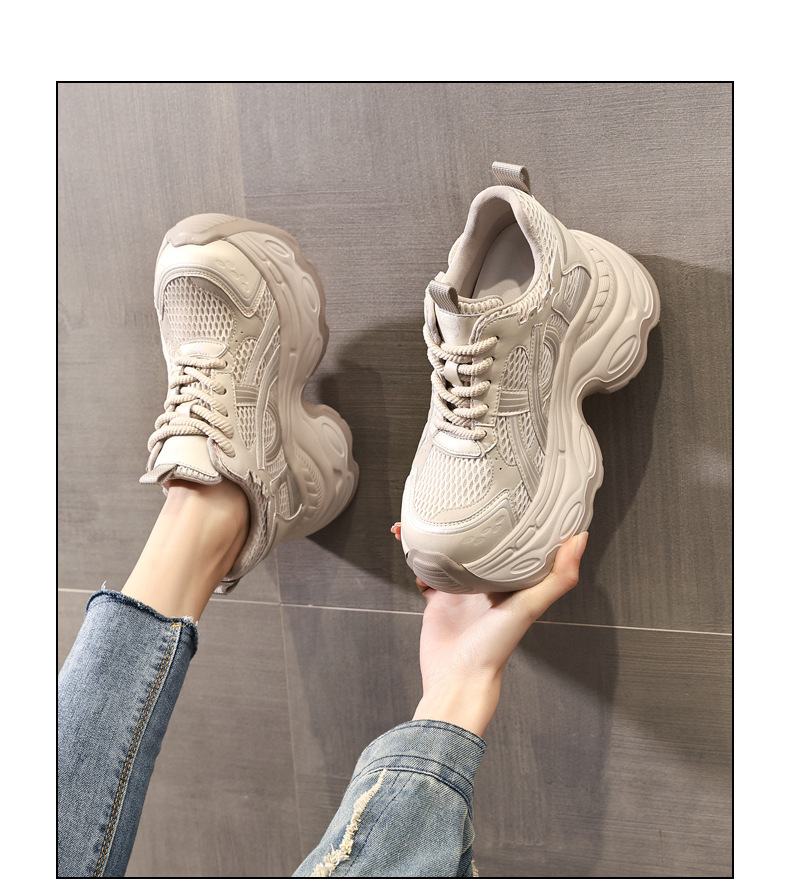 Giày sneaker nữ đế dày chunky phong cách dad sneaker, lưới thoáng khí, tăng chiều cao — màu xám chi tiết 14