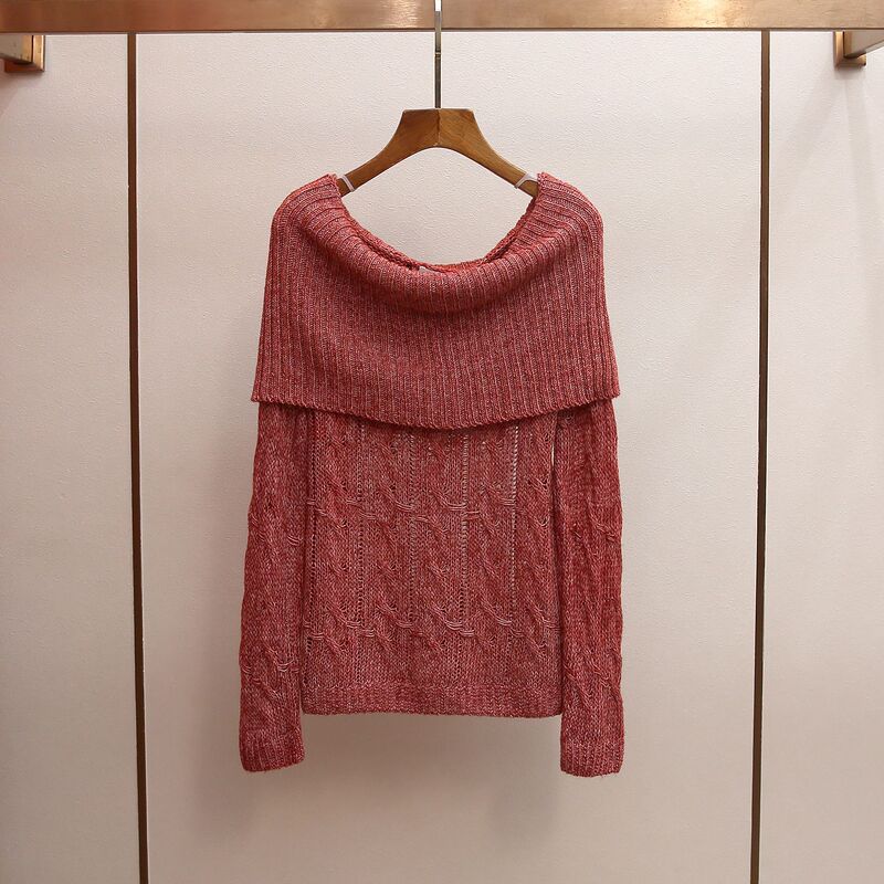 [in Stock] Customizable Shenzhen Nanyou High-End Women's Clothing Spring New Style Spicy Girl Style One-Shoulder Design Knitwear