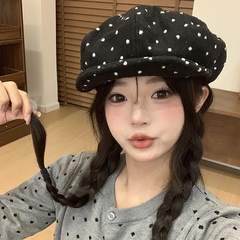 小众设计八角帽贝雷帽显脸小春夏季薄款画家帽子日系文艺波点女生|undefined
