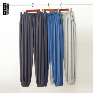 Men's Modal Trousers Thin Harem Pants Summer Anti-Mosquito Pants Men's Pants Spring and Summer Leg-Tie Casual Home Pajama Pants